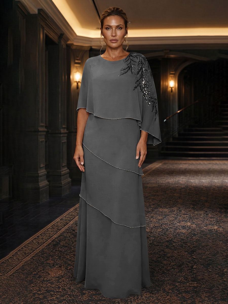 Chiffon A-Line/Princess Scoop Neck Floor-Length Mother of the Bride & Groom Dresses with Tiered Layers (SHI22501536)