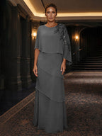 Chiffon A-Line/Princess Scoop Neck Floor-Length Mother of the Bride & Groom Dresses with Tiered Layers (SHI22501536)