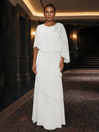 Chiffon A-Line/Princess Scoop Neck Floor-Length Mother of the Bride & Groom Dresses with Tiered Layers (SHI22501536)
