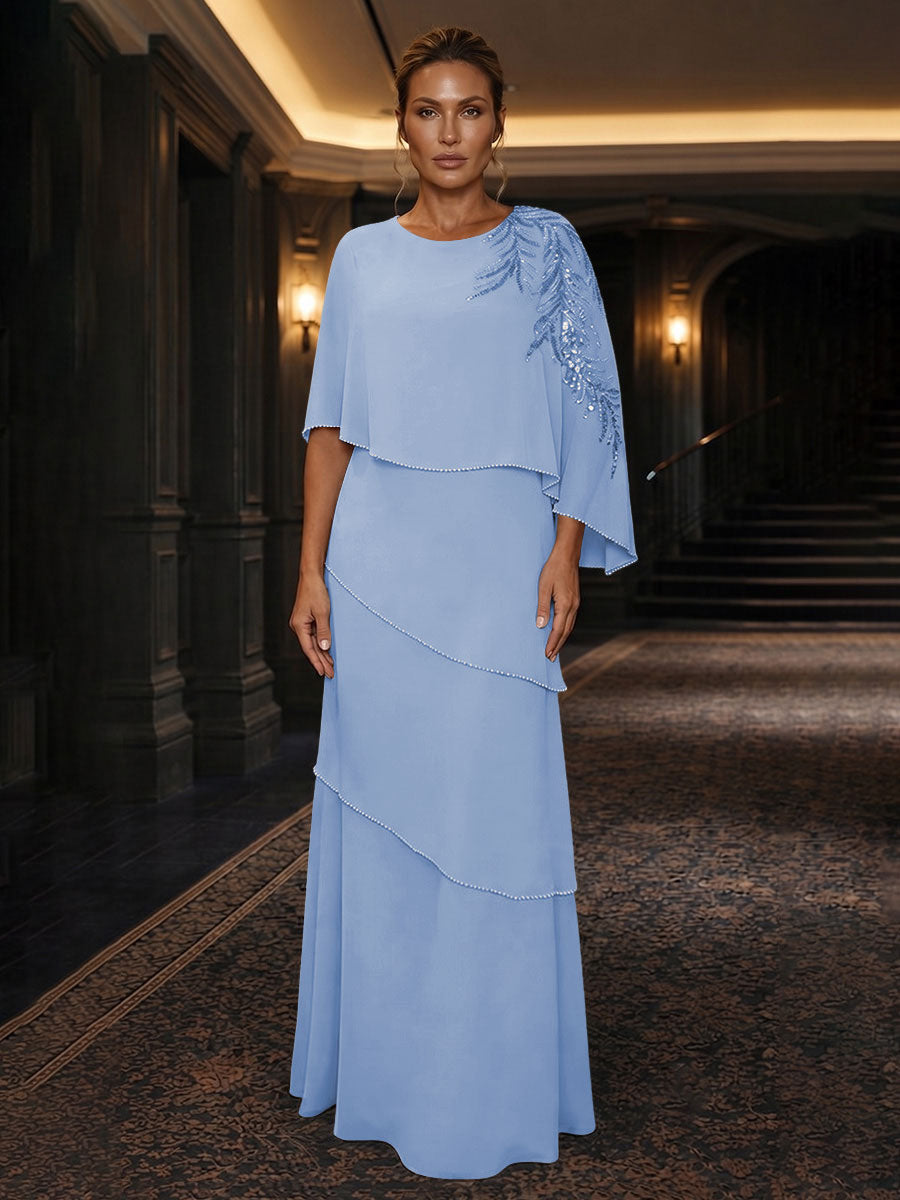 Chiffon A-Line/Princess Scoop Neck Floor-Length Mother of the Bride & Groom Dresses with Tiered Layers (SHI22501536)