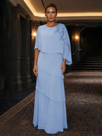 Chiffon A-Line/Princess Scoop Neck Floor-Length Mother of the Bride & Groom Dresses with Tiered Layers (SHI22501536)