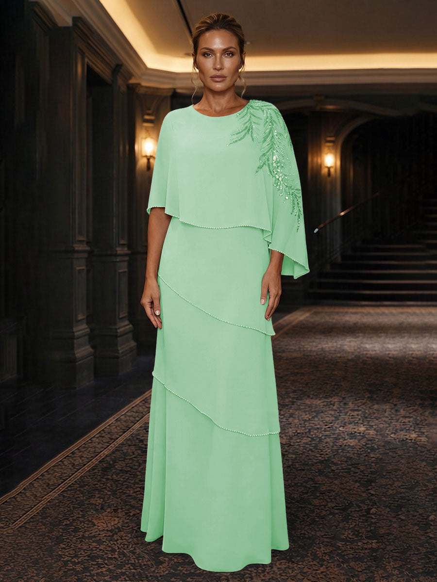 Chiffon A-Line/Princess Scoop Neck Floor-Length Mother of the Bride & Groom Dresses with Tiered Layers (SHI22501536)
