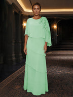 Chiffon A-Line/Princess Scoop Neck Floor-Length Mother of the Bride & Groom Dresses with Tiered Layers (SHI22501536)