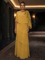 Chiffon A-Line/Princess Scoop Neck Floor-Length Mother of the Bride & Groom Dresses with Tiered Layers (SHI22501536)