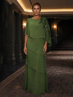 Chiffon A-Line/Princess Scoop Neck Floor-Length Mother of the Bride & Groom Dresses with Tiered Layers (SHI22501536)