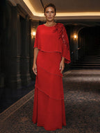Chiffon A-Line/Princess Scoop Neck Floor-Length Mother of the Bride & Groom Dresses with Tiered Layers (SHI22501536)