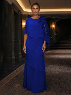 Chiffon A-Line/Princess Scoop Neck Floor-Length Mother of the Bride & Groom Dresses with Tiered Layers (SHI22501536)