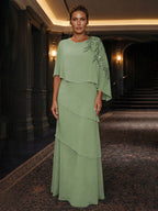 Chiffon A-Line/Princess Scoop Neck Floor-Length Mother of the Bride & Groom Dresses with Tiered Layers (SHI22501536)