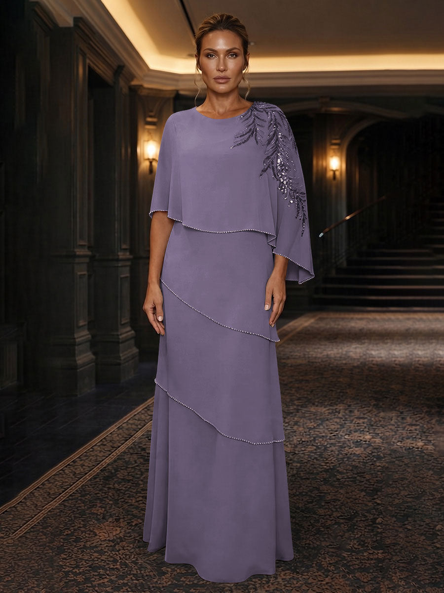 Chiffon A-Line/Princess Scoop Neck Floor-Length Mother of the Bride & Groom Dresses with Tiered Layers (SHI22501536)