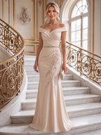 Sheath/Column Off Shoulder Chiffon Floor-Length Mother of the Bride & Groom Dresses with Lace Appliques (SHI22501551)