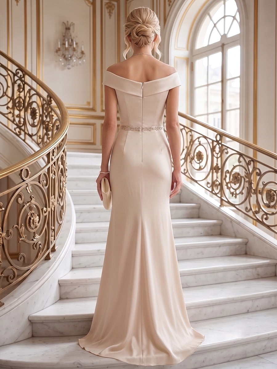 Sheath/Column Off Shoulder Chiffon Floor-Length Mother of the Bride & Groom Dresses with Lace Appliques (SHI22501551)