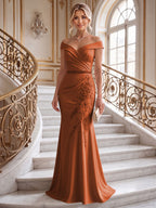 Sheath/Column Off Shoulder Chiffon Floor-Length Mother of the Bride & Groom Dresses with Lace Appliques (SHI22501551)