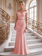 Sheath/Column Off Shoulder Chiffon Floor-Length Mother of the Bride & Groom Dresses with Lace Appliques (SHI22501551)
