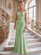 Sheath/Column Off Shoulder Chiffon Floor-Length Mother of the Bride & Groom Dresses with Lace Appliques (SHI22501551)