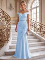 Sheath/Column Off Shoulder Chiffon Floor-Length Mother of the Bride & Groom Dresses with Lace Appliques (SHI22501551)