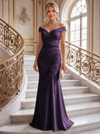 Sheath/Column Off Shoulder Chiffon Floor-Length Mother of the Bride & Groom Dresses with Lace Appliques (SHI22501551)