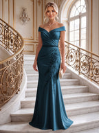 Sheath/Column Off Shoulder Chiffon Floor-Length Mother of the Bride & Groom Dresses with Lace Appliques (SHI22501551)