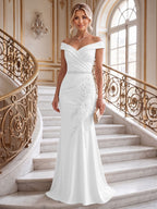 Sheath/Column Off Shoulder Chiffon Floor-Length Mother of the Bride & Groom Dresses with Lace Appliques (SHI22501551)