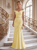 Sheath/Column Off Shoulder Chiffon Floor-Length Mother of the Bride & Groom Dresses with Lace Appliques (SHI22501551)
