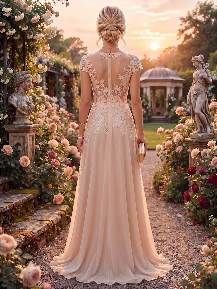 Tulle A-Line/Princess V-Neck Floor-Length Mother of the Bride & Groom Dresses with 3D Flowers (SHI22501351)