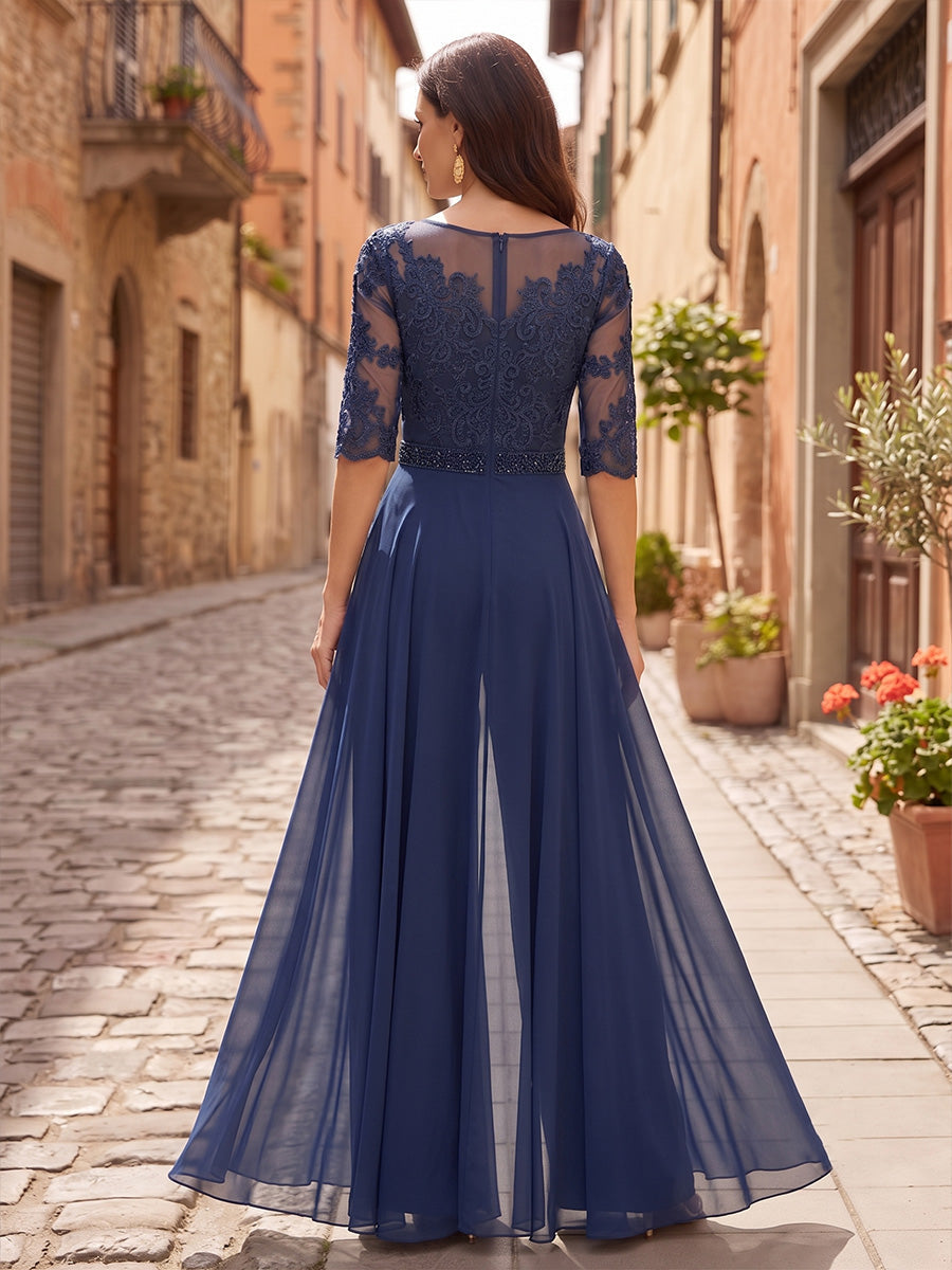 Scoop Neck Chiffon Floor-Length Mother of the Bride & Groom Jumpsuit with Lace Appliques (SHI22501558)