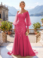 A-Line/Princess Off Shoulder Chiffon Floor-Length Mother of the Bride & Groom Dresses with Lace Appliques & Pleats (SHI22501566)