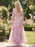 A-Line/Princess V-Neck Floral Print High-Low Mother of the Bride & Groom Dresses with Ruched Bodice (SHI22501569)