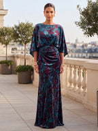 Sheath/Column V-Neck Jacquard Tea-Length Mother of the Bride & Groom Dresses with Slit & Pockets (SHI22501696)