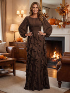 A-Line/Princess Scoop Neck Chiffon Maxi Mother of the Bride & Groom Dresses with Ruffles (SHI22501599)