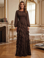 A-Line/Princess Scoop Neck Chiffon Maxi Mother of the Bride & Groom Dresses with Ruffles (SHI22501599)