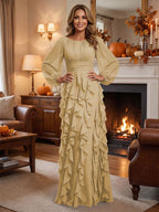 A-Line/Princess Scoop Neck Chiffon Maxi Mother of the Bride & Groom Dresses with Ruffles (SHI22501599)