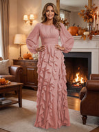 A-Line/Princess Scoop Neck Chiffon Maxi Mother of the Bride & Groom Dresses with Ruffles (SHI22501599)