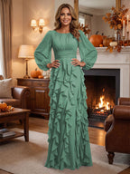 A-Line/Princess Scoop Neck Chiffon Maxi Mother of the Bride & Groom Dresses with Ruffles (SHI22501599)