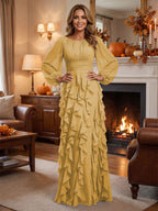 A-Line/Princess Scoop Neck Chiffon Maxi Mother of the Bride & Groom Dresses with Ruffles (SHI22501599)
