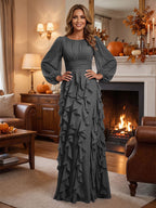 A-Line/Princess Scoop Neck Chiffon Maxi Mother of the Bride & Groom Dresses with Ruffles (SHI22501599)