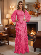 A-Line/Princess Scoop Neck Chiffon Maxi Mother of the Bride & Groom Dresses with Ruffles (SHI22501599)