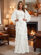 A-Line/Princess Scoop Neck Chiffon Maxi Mother of the Bride & Groom Dresses with Ruffles (SHI22501599)