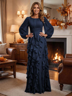 A-Line/Princess Scoop Neck Chiffon Maxi Mother of the Bride & Groom Dresses with Ruffles (SHI22501599)