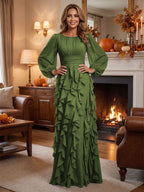 A-Line/Princess Scoop Neck Chiffon Maxi Mother of the Bride & Groom Dresses with Ruffles (SHI22501599)
