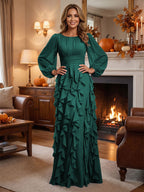 A-Line/Princess Scoop Neck Chiffon Maxi Mother of the Bride & Groom Dresses with Ruffles (SHI22501599)