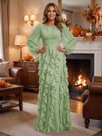 A-Line/Princess Scoop Neck Chiffon Maxi Mother of the Bride & Groom Dresses with Ruffles (SHI22501599)