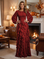 A-Line/Princess Scoop Neck Chiffon Maxi Mother of the Bride & Groom Dresses with Ruffles (SHI22501599)