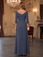 A-Line/Princess V-Neck Chiffon Floor-Length Mother of the Bride & Groom Dresses with Lace Appliques, Sequin & Ruffles (SHI22501608)