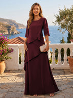 A-Line/Princess Scoop Neck Chiffon Floor-Length Mother of the Bride & Groom Dresses with Tiered Layers & Ruffles (SHI22501612)