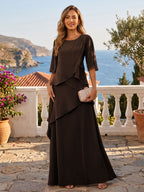 A-Line/Princess Scoop Neck Chiffon Floor-Length Mother of the Bride & Groom Dresses with Tiered Layers & Ruffles (SHI22501612)