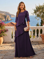 A-Line/Princess Scoop Neck Chiffon Floor-Length Mother of the Bride & Groom Dresses with Tiered Layers & Ruffles (SHI22501612)