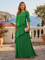 A-Line/Princess Scoop Neck Chiffon Floor-Length Mother of the Bride & Groom Dresses with Tiered Layers & Ruffles (SHI22501612)