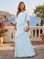 A-Line/Princess Scoop Neck Chiffon Floor-Length Mother of the Bride & Groom Dresses with Tiered Layers & Ruffles (SHI22501612)