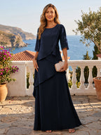 A-Line/Princess Scoop Neck Chiffon Floor-Length Mother of the Bride & Groom Dresses with Tiered Layers & Ruffles (SHI22501612)