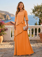 A-Line/Princess Scoop Neck Chiffon Floor-Length Mother of the Bride & Groom Dresses with Tiered Layers & Ruffles (SHI22501612)